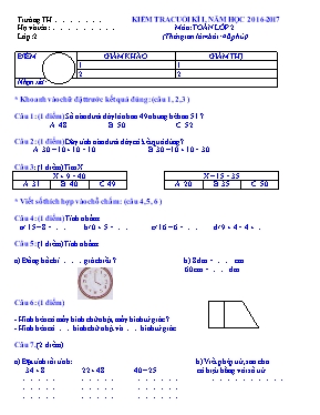 Đề kiểm tra học kì I Toán, Tiếng việt lớp 2 (Có đáp án) - Năm học 2016-2017